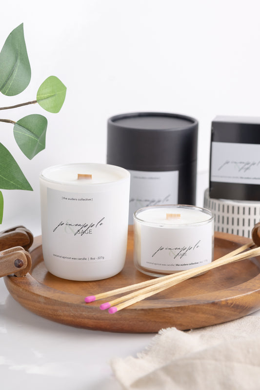 pineapple sage coconut candle clean nontoxic home fragrance white jar wood wick